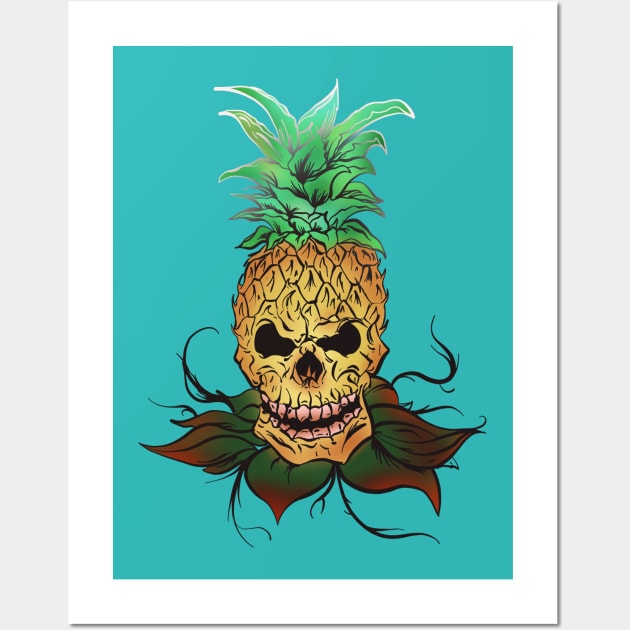 Pineapple Skull white and gray fade out Wall Art by Danispolez_illustrations